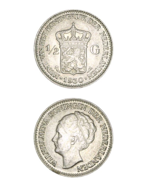 Netherlands > ½ Gulden 1930 - Wilhelmina Ref: KM# 160, Sch# 845 Lot:  3782