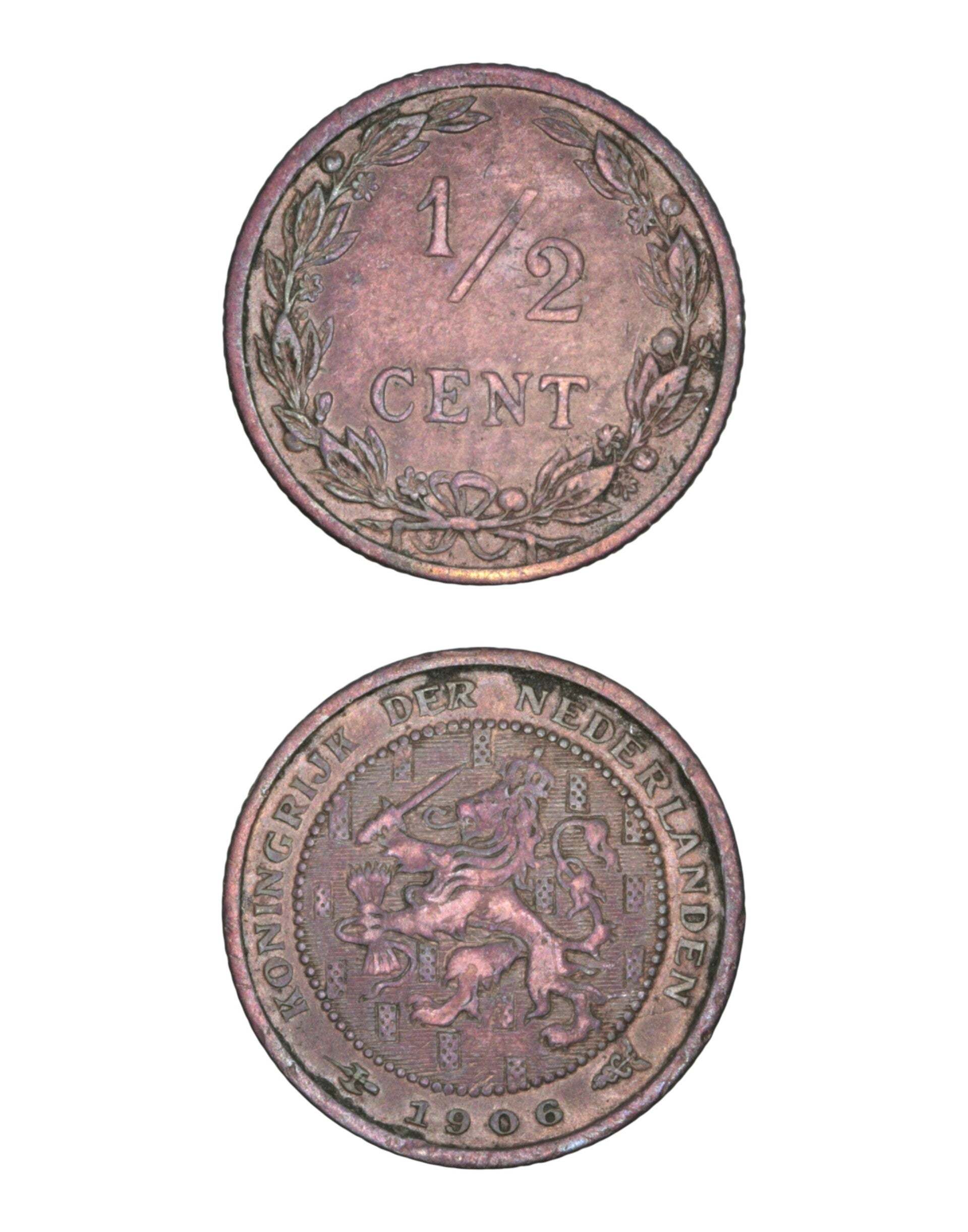 Netherlands > ½ Cent 1906 type II Ref: Sch# 1005 smaller year Lot:  3802