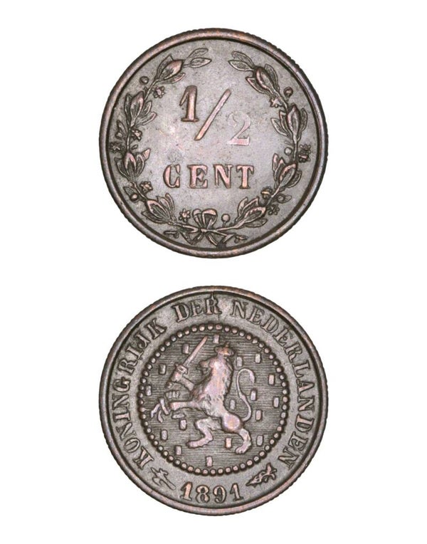 Netherlands > ½ Cent 1891  Ref: KM# 109, Sch# 999 Lot:  3805