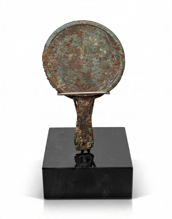 Southeast Asia (Song dynasty?) Captivating Bronze Mirror ø 8 cm, 12 cm total Lot:  3821