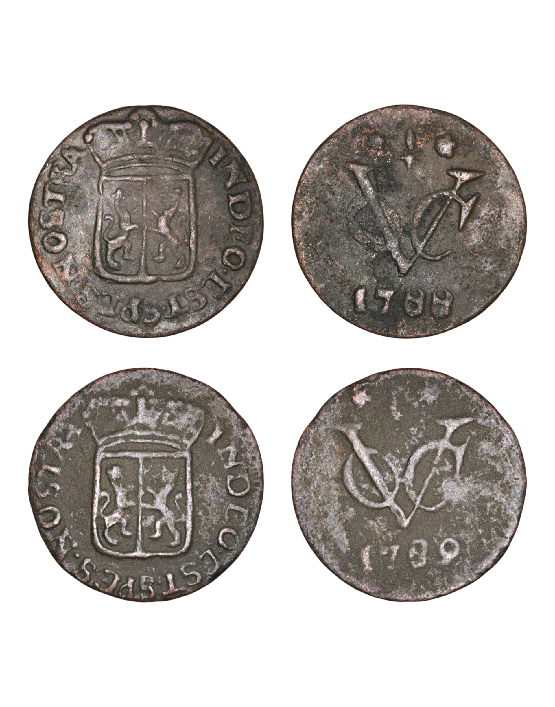 Netherlands East Indies (1601-1949)> ½ Duit 1788, 1789 Gelderland Ref: KM#55, Passon 11.12 Lot:  3823