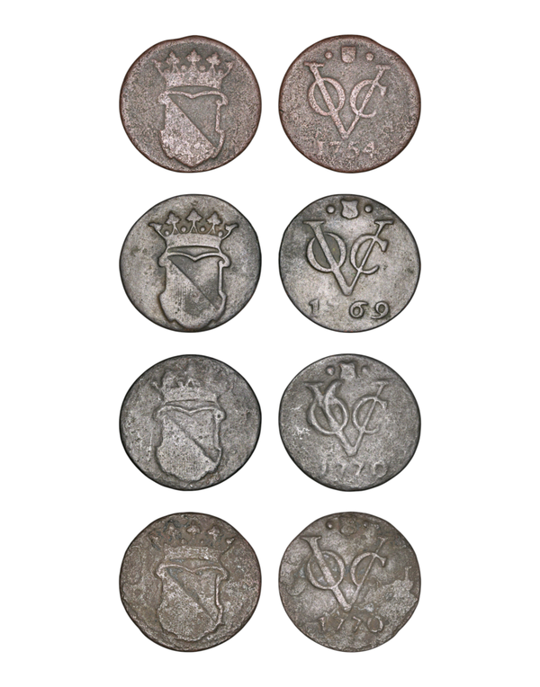 Netherlands East Indies (1601-1949) > ½ Duit 1754, 1769 & 2x 1770 Utrecht Ref: KM# 112, Passon 14.8 & 14.9 Lot:  3824