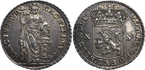 Netherlands (Provincial coinage) Holland - 10 Stuiver, 1751. Tulip milled edge. UNC