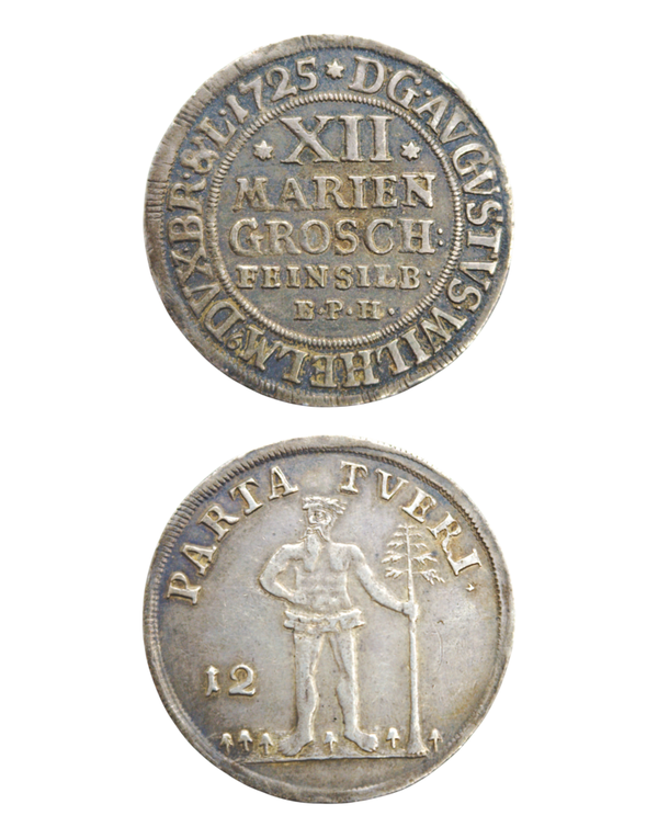GERMANY, BRUNSWICK WOLFENBUTTEL, 12 Mariengroschen 1725 EPH, KM.730, extremely fine