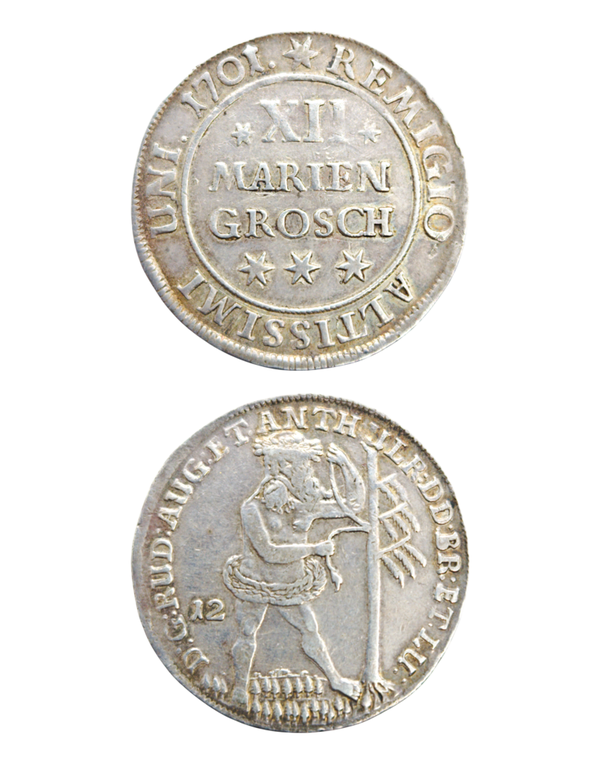 GERMANY, BRUNSWICK WOLFENBUTTEL, 12 Mariengroschen 1701, KM.570, very fine+