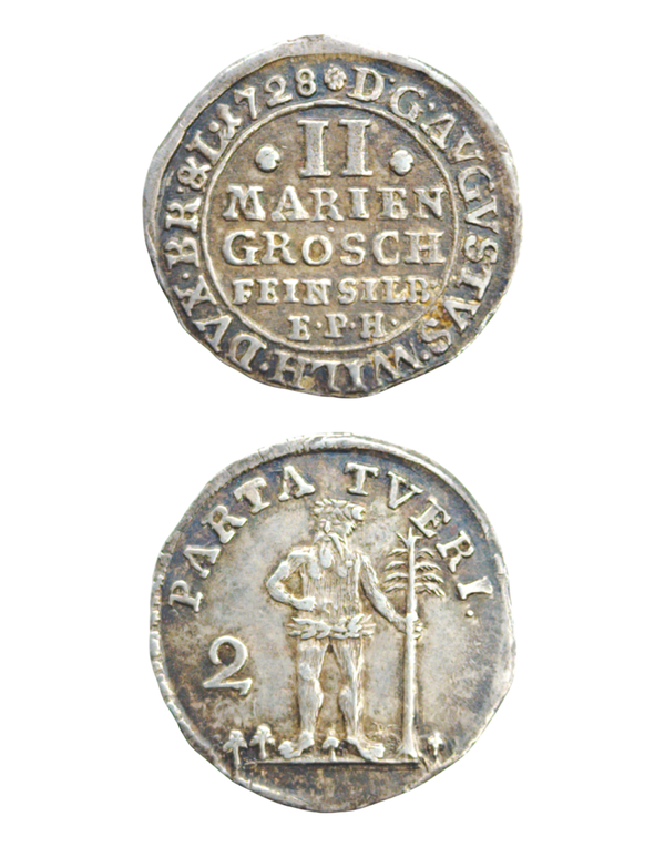 GERMANY, BRUNSWICK WOLFENBUTTEL, 2 Mariengroschen 1728 E.P.H., KM.779, very fine+