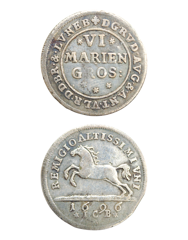 GERMANY, BRUNSWICK WOLFENBUTTEL  6 Mariengroschen 1696 ICB, KM.622, very fine
