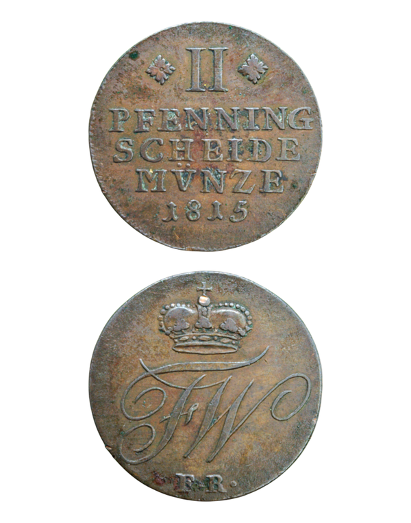 GERMANY, BRUNSWICK WOLFENBUTTEL, Friedrich Wilhelm 1771-1815, 2 Pfennige 1815 FR, KM.1056, extremely fine+