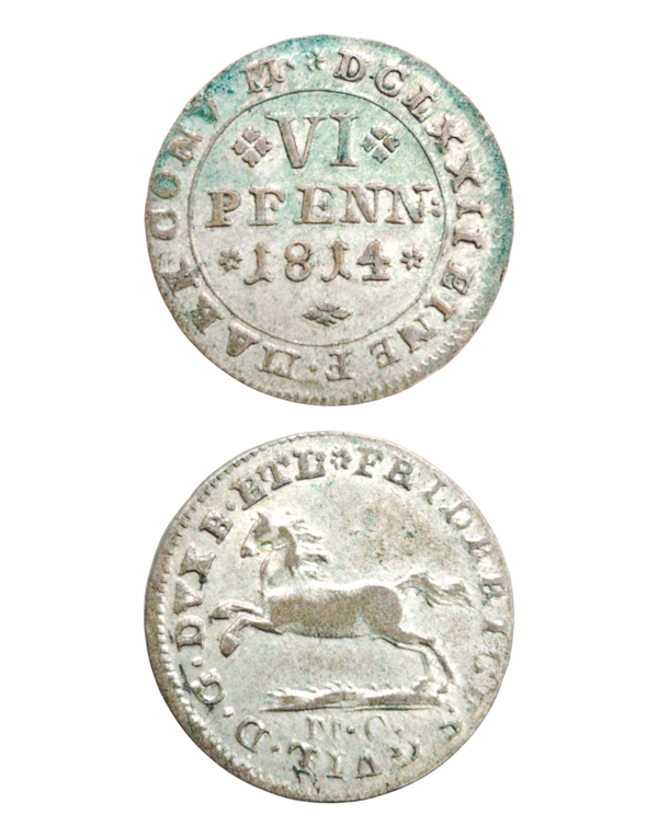 GERMANY, BRUNSWICK WOLFENBUTTEL, Friedrich Wilhelm 1771-1815, 6 Pfennige 1814 M.С., KM.1058, almost extremely fine