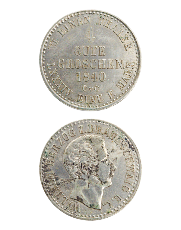 GERMANY, BRUNSWICK WOLFENBUTTEL, Wilhelm I 1831-1884, 4 Gute Groschen 1840 CvC, KM.1135, extremely fine