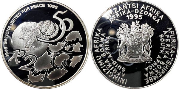 South Africa 2 Rand 1995 50th anniversary of the United Nations. Proof