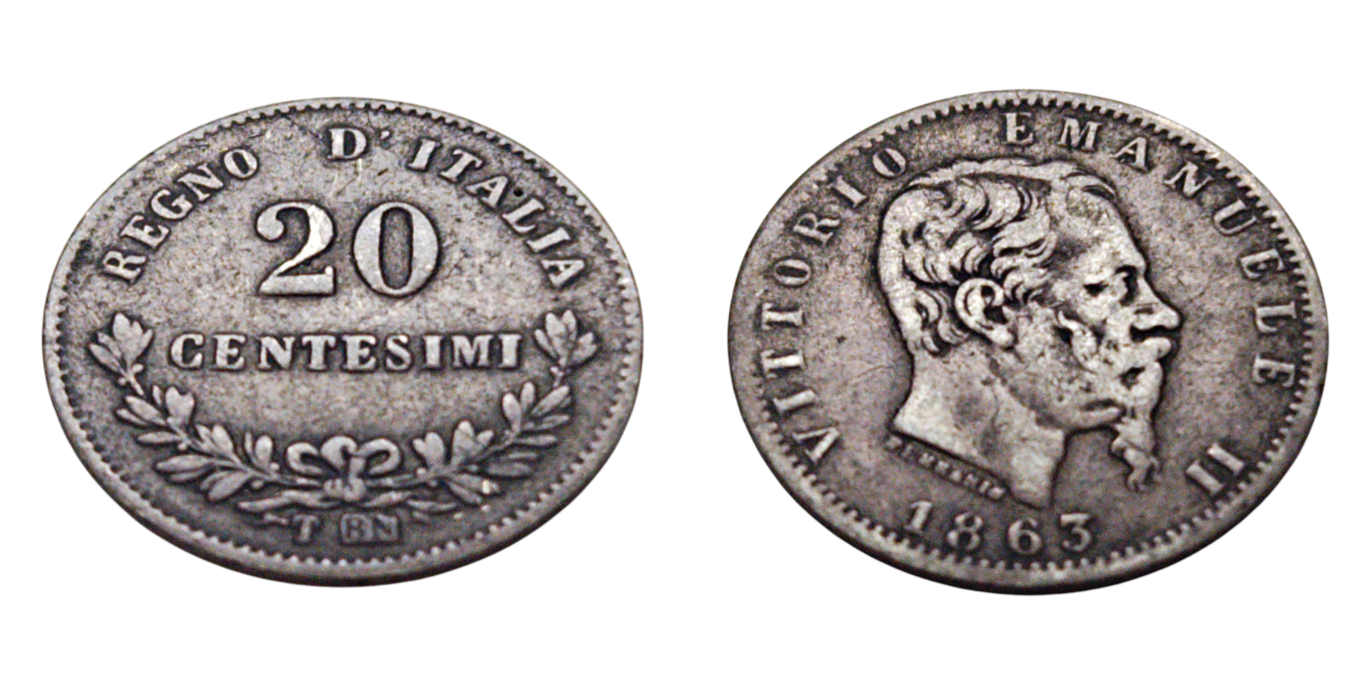 20 Centesimi 1863 M Silver ITALY, KINGDOM - VITTORIO EMANUELE II , 1861-1878 - BN, Milano (Milan) Catalog: KM.13.1 | Montenegro 226, itemnumber: W5035