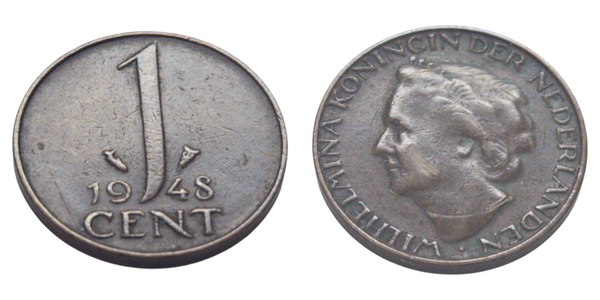 1 Cent 1948 - Wilhelmina Ref: KM# 175, itemnumber: W5043
