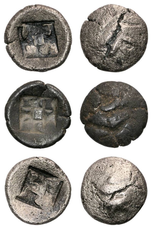 Indonesia. 24 krisnalas (Silver) ND (1293-1524) Majapahit Djampol (3 coins), itemnumber: W5058