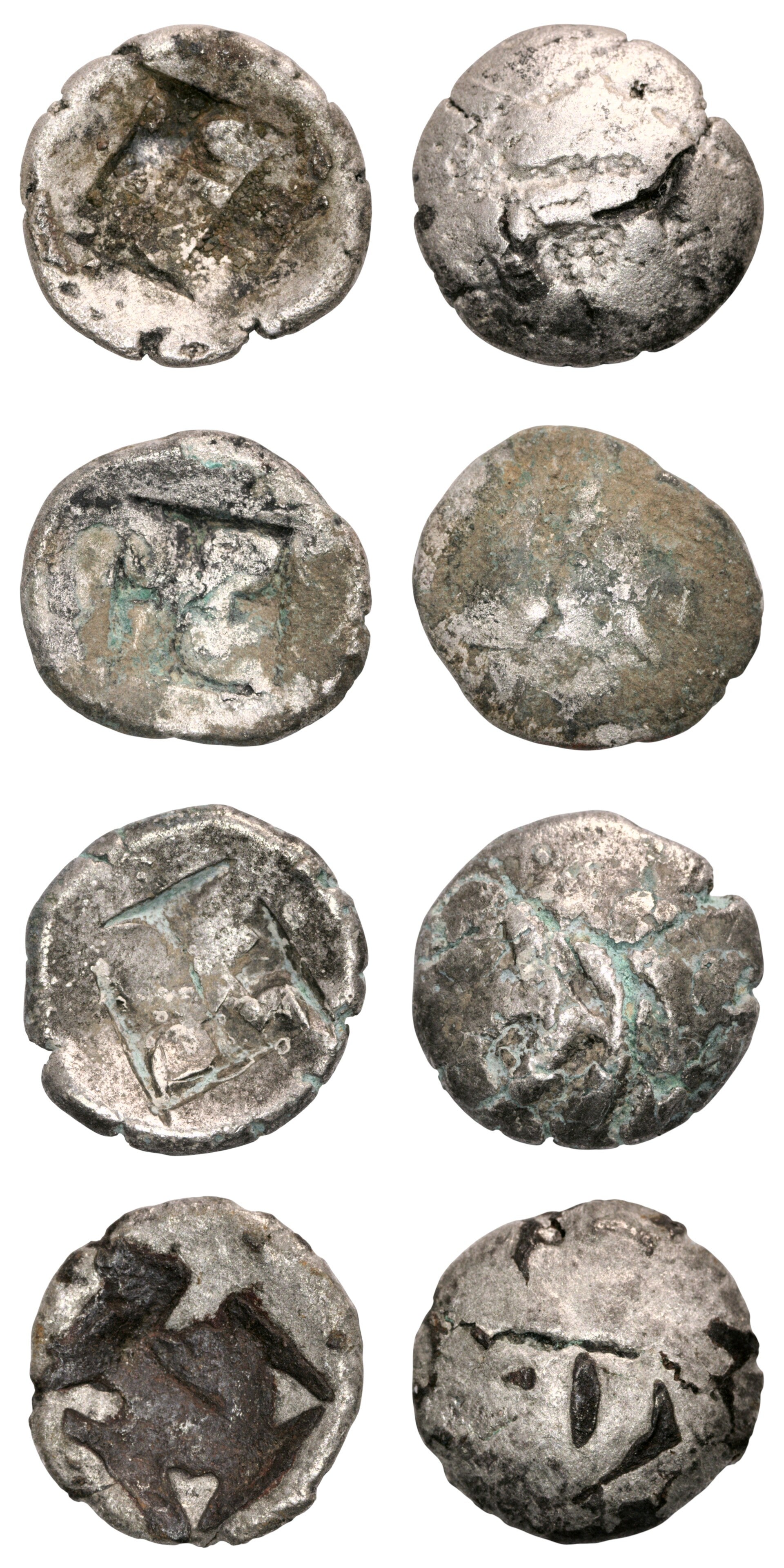 Indonesia. 24 krisnalas (Silver) ND (1293-1524) Majapahit Djampol (4 coins), itemnumber: W5061