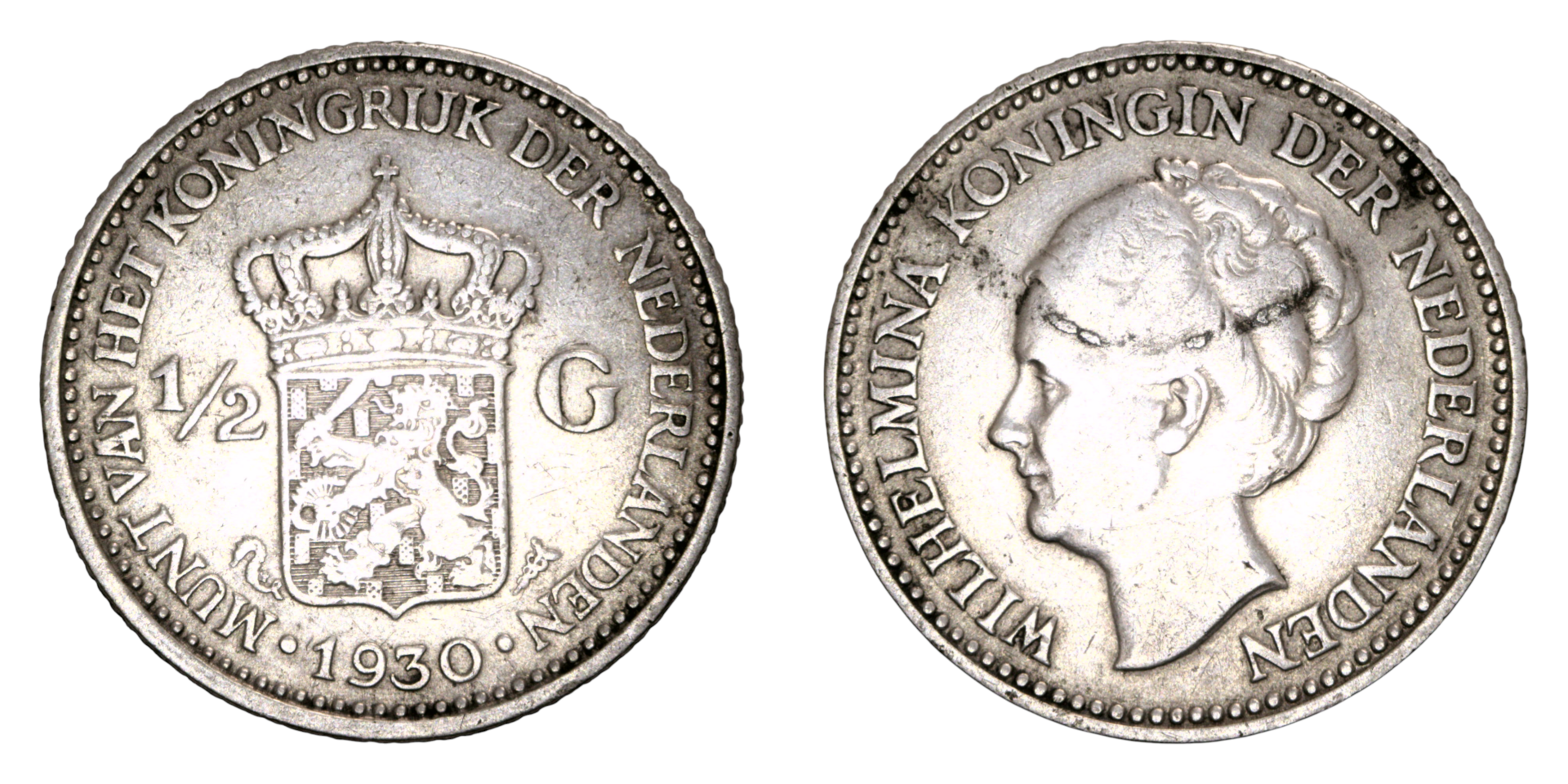 Netherlands ½ Gulden 1930 Wilhelmina Ref: KM# 160, Sch# 845, itemnumber: W5071