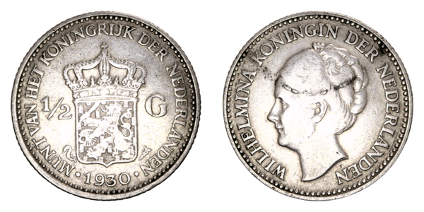 Netherlands ½ Gulden 1930 Wilhelmina Ref: KM# 160, Sch# 845, itemnumber: W5071