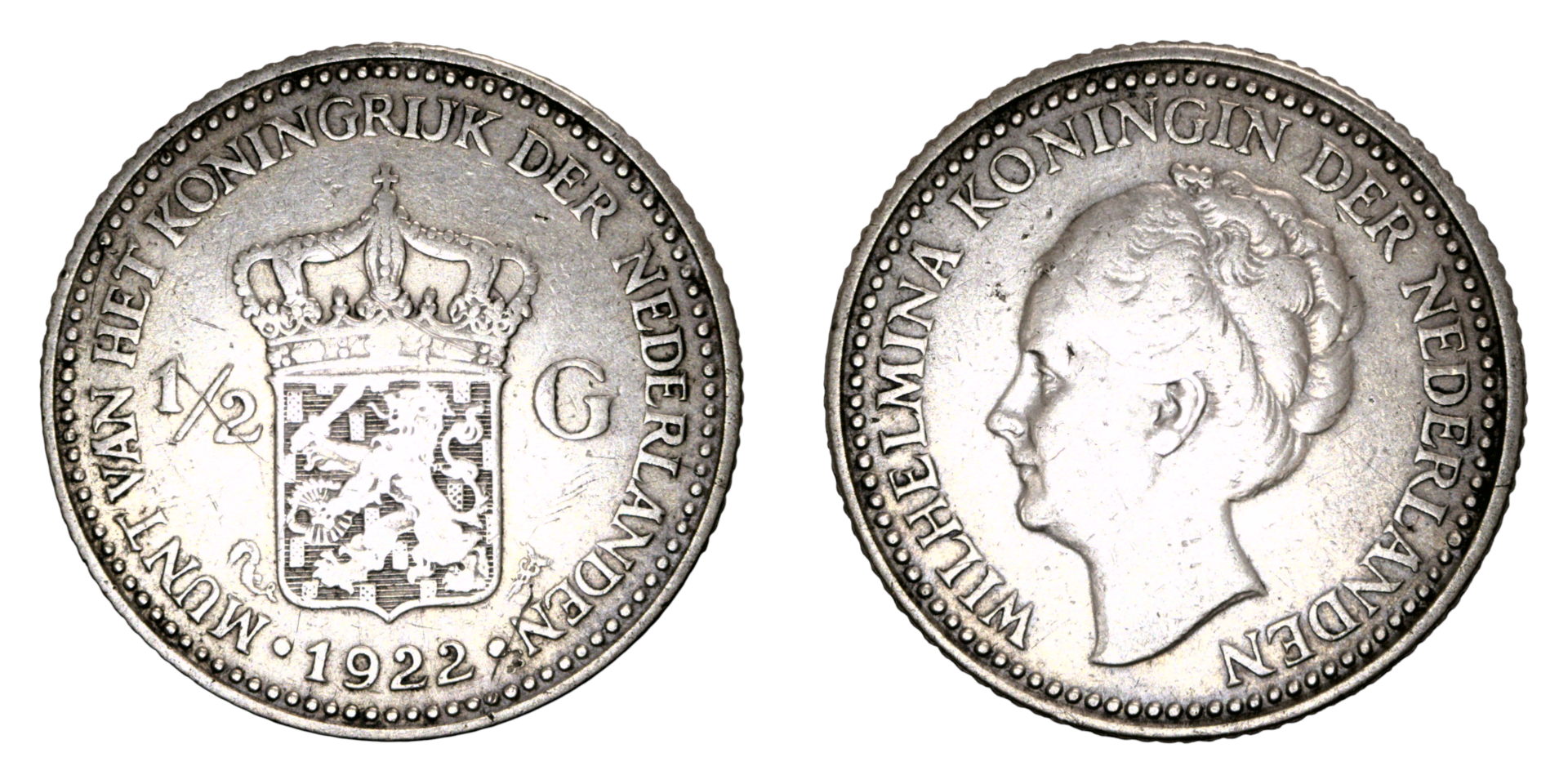 Netherlands ½ Gulden 1922 Wilhelmina Ref: KM# 160, Sch# 842, itemnumber: W5072
