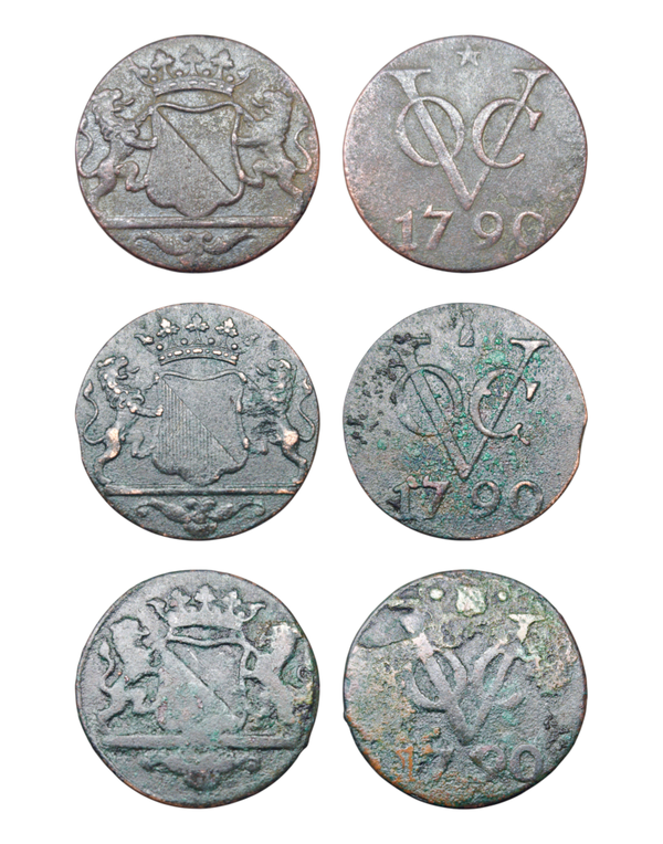 Netherlands East Indies (1601-1949) 1 Duit 1790 Utrecht lot of 3 different mints Ref: KM# 111.1, 111.2 , 111.3, itemnumber: W5105