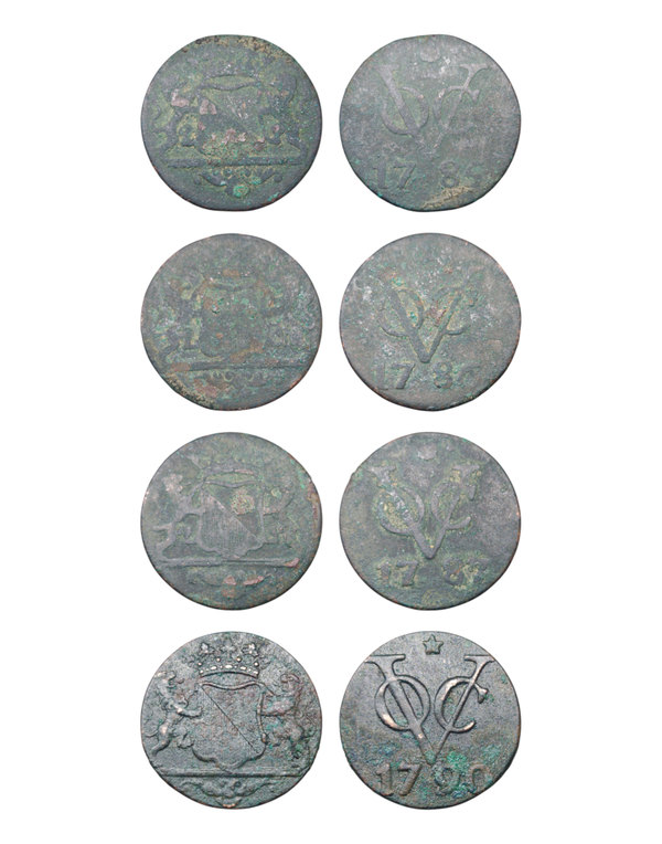 Netherlands East Indies (1601-1949) 1 Duit 1785, 1786, 1787, 1790 Utrecht lot of 4 Ref: KM# 111.1, 111.3, itemnumber: W5106