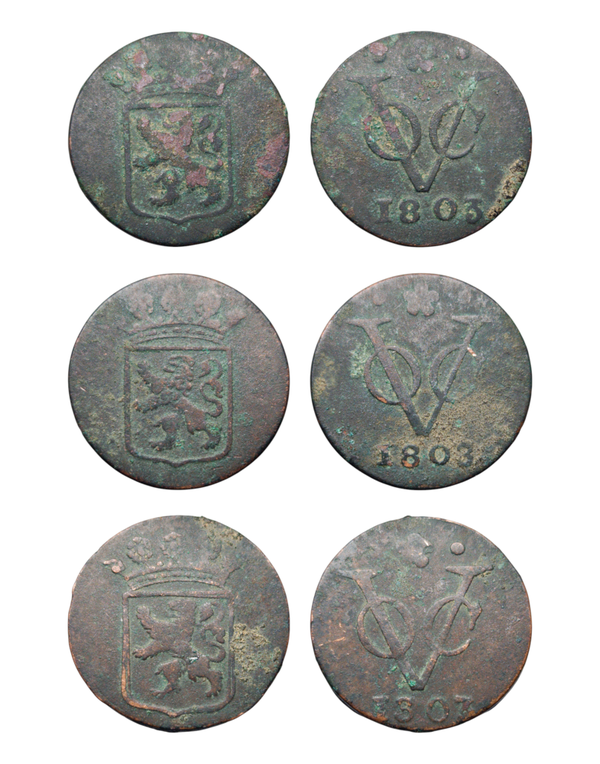 Netherlands East Indies (1601-1949) 1 Duit 1803 Holland lot of 3 Large, crooked and round 3  Ref: KM# 70, Passon 22.2, itemnumber: W5108