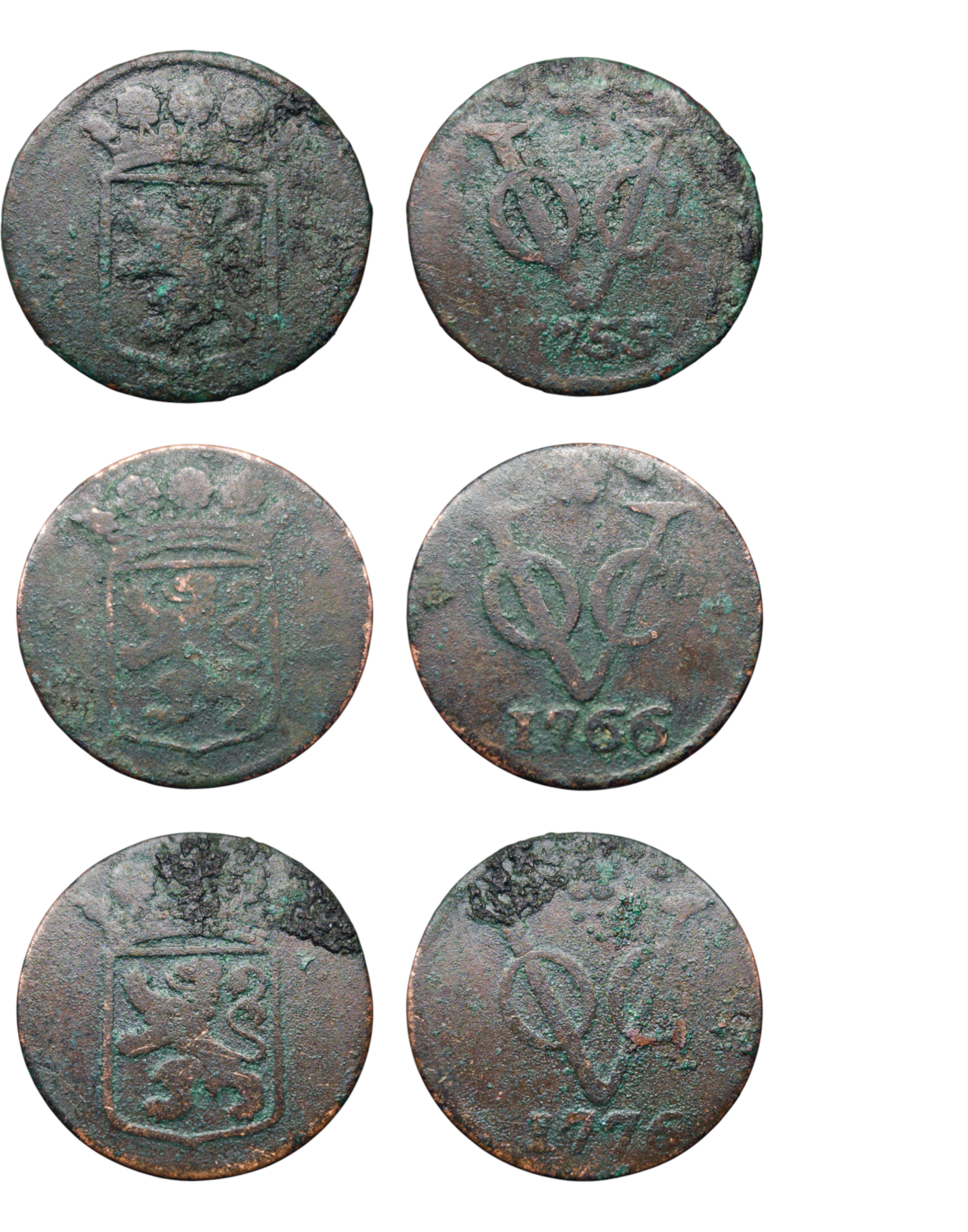 Netherlands East Indies (1601-1949) 1 Duit 1755, 1756, 1776 Holland lot of 3 Ref: KM# 70, Passon 12.2, itemnumber: W5110