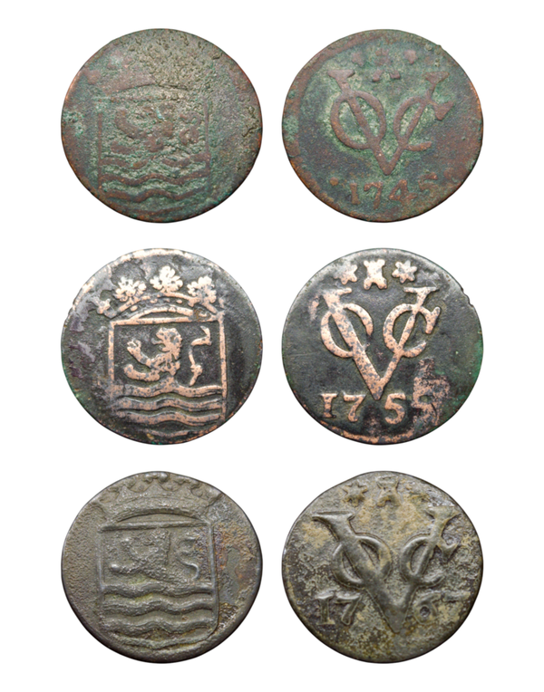 Netherlands East Indies (1601-1949) 1 Duit 1745, 1751, 1767 Kabelrand Zeeland Ref: KM# 152, Passon 16.12 & 13, itemnumber: W5118