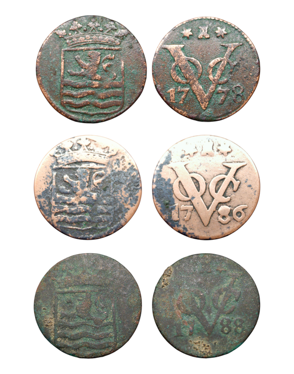 Netherlands East Indies (1601-1949) 1 Duit 1778 Kabelrand, 1786, 1788  Zeeland Ref: KM# 152, Passon 16.13, itemnumber: W5120