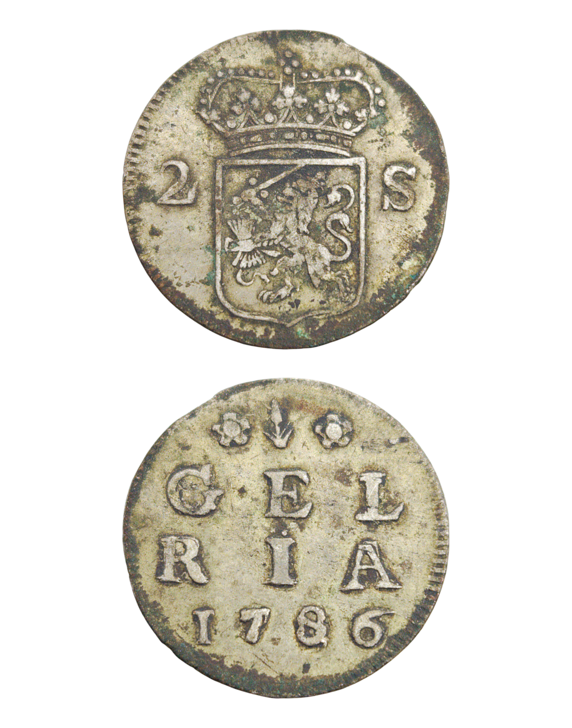 Dutch Republic › Gelderland, 2 Stuivers 1786  "Double Wapenstuiver" Ref: De Voogt# 568, 574, etc., KM# 107, Ver# 17.8, itemnumber: W5130