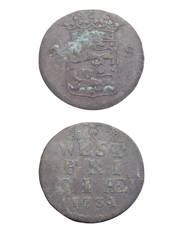 Netherlands › Dutch Republic › West Friesland 2 Stuivers 1734 "Double Wapenstuiver" WEST/FRISIA; arms Ref: KM# 106.2, Ver# 75.4, itemnumber: W5185