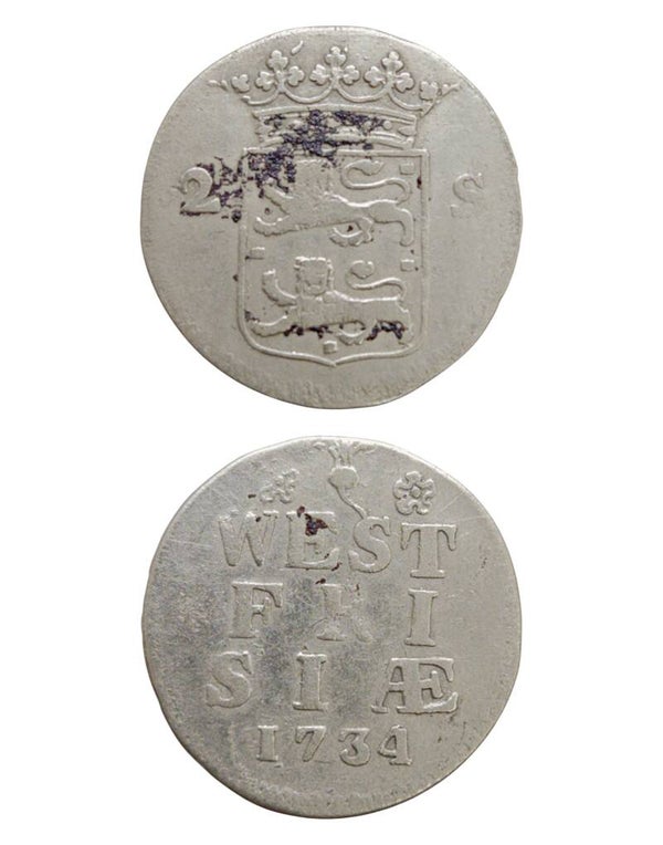 Netherlands › Dutch Republic › West Friesland 2 Stuivers 1734 "Double Wapenstuiver" WEST/FRISIA; arms Ref: KM# 106.2, Ver# 75.4, itemnumber: W5185