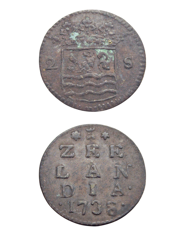 Netherlands › Dutch Republic › Zeeland 2 Stuivers 1738 "Double Wapenstuiver" Ref: KM# 59, Ver# 94.7, itemnumber: W5189