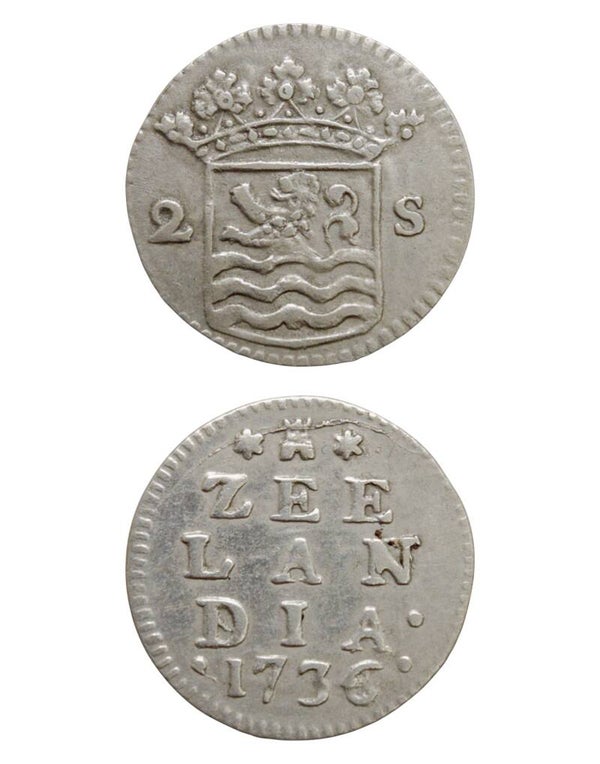 Netherlands › Dutch Republic › Zeeland 2 Stuivers 1736 "Double Wapenstuiver" Ref: KM# 59, Ver# 94.7, itemnumber: W5193