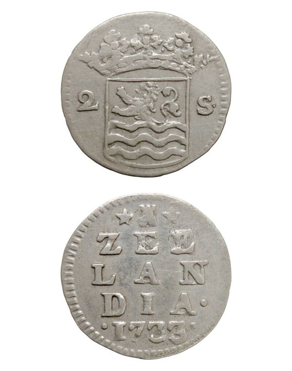 Netherlands › Dutch Republic › Zeeland 2 Stuivers 1733 Overdate 1723 "Double Wapenstuiver" Ref: KM# 59, Ver# 94.7, itemnumber: W5198