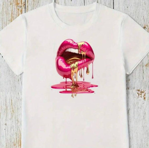 T-shirt met kusprint (roze met goud)