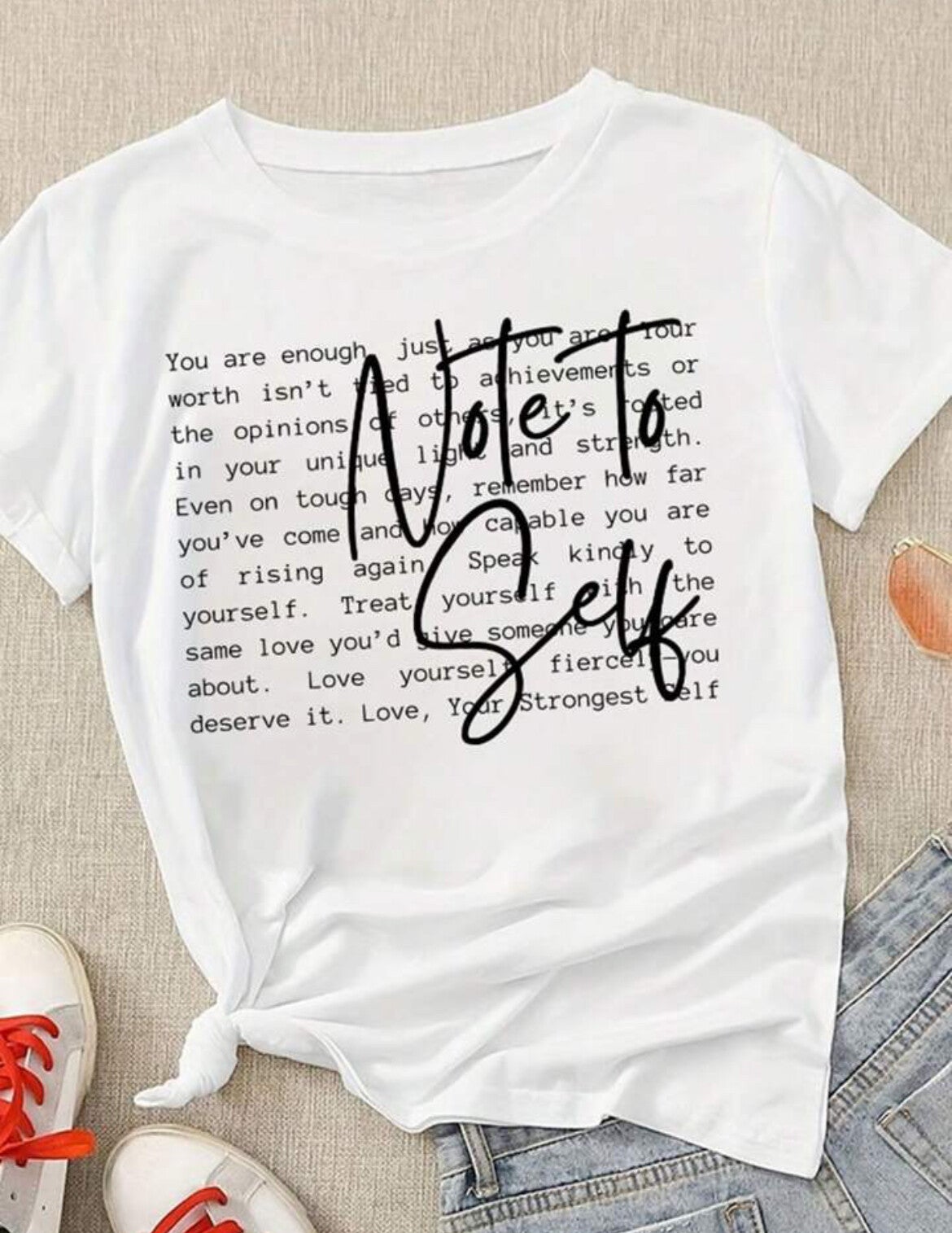 T-shirt met opdruk "note to yourself"
