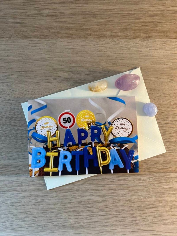 50. Geburtstag blaue Postkarte