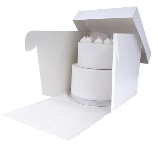 Tall white cake box with lid