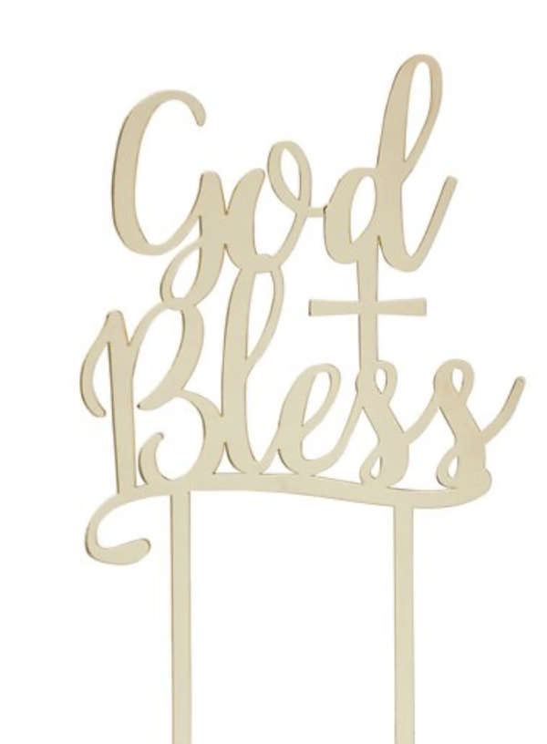 Gold 'God Bless' Acrylic Cake Topper
