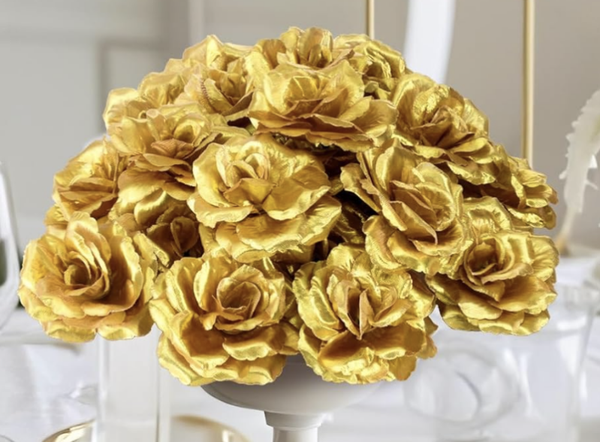 Gold Artificial Rose Heads with Stems
