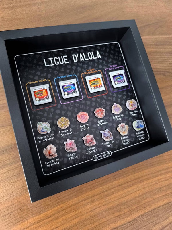 Cadre Pokemon génération 7 avec jeux et badges