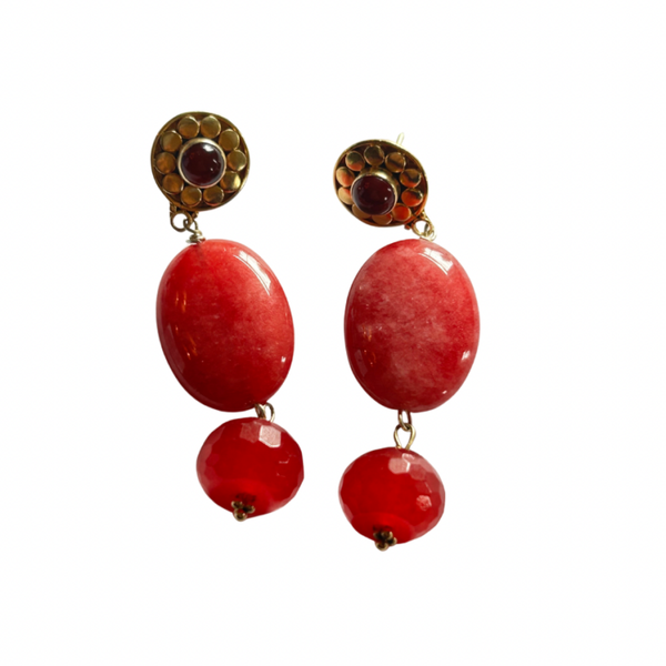 Oorbellen met facet geslepen robijn kwarts en jasperkwarts