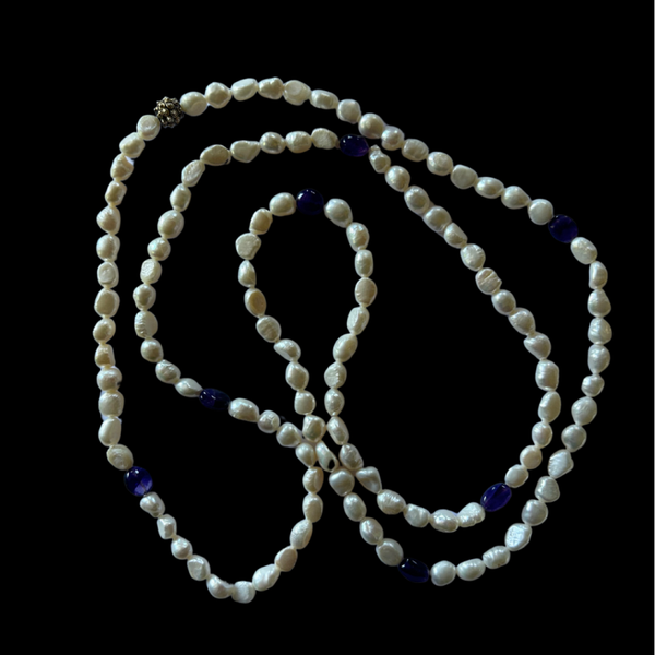 Zoetwater parel ketting met amethist en een zilveren bal