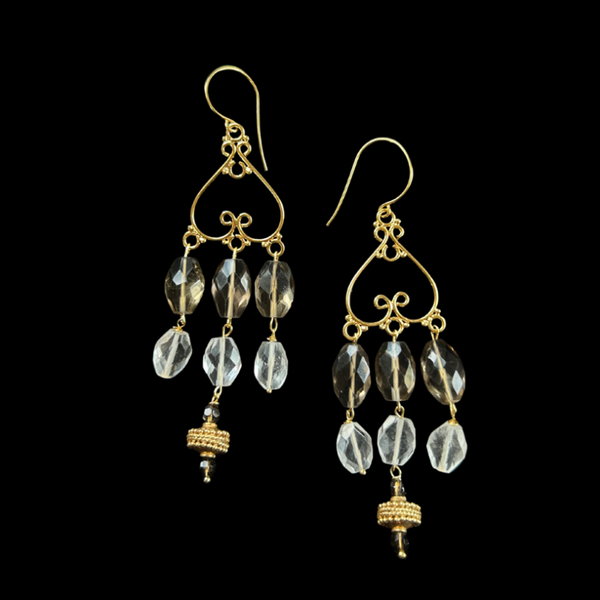 Oorbellen van kwarts en smokey kwarts