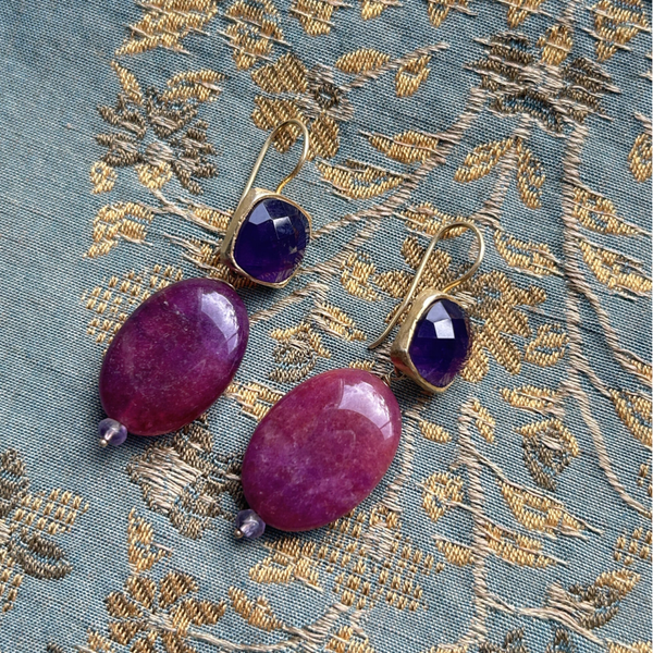 Oorbellen met lavendel kwarts en amethist