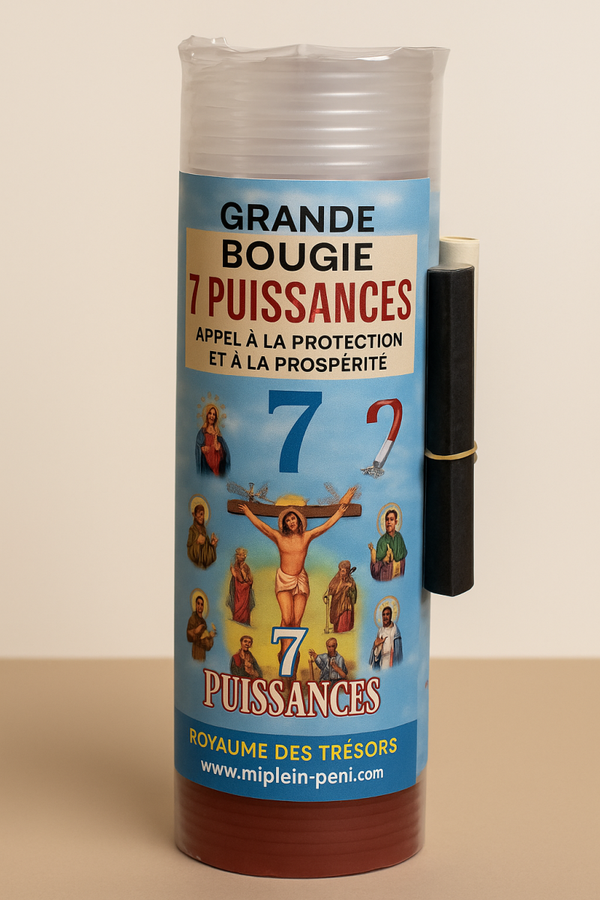 Grande Bougie 7 Puissances complète - Appel à la Protection et à la Prospérité