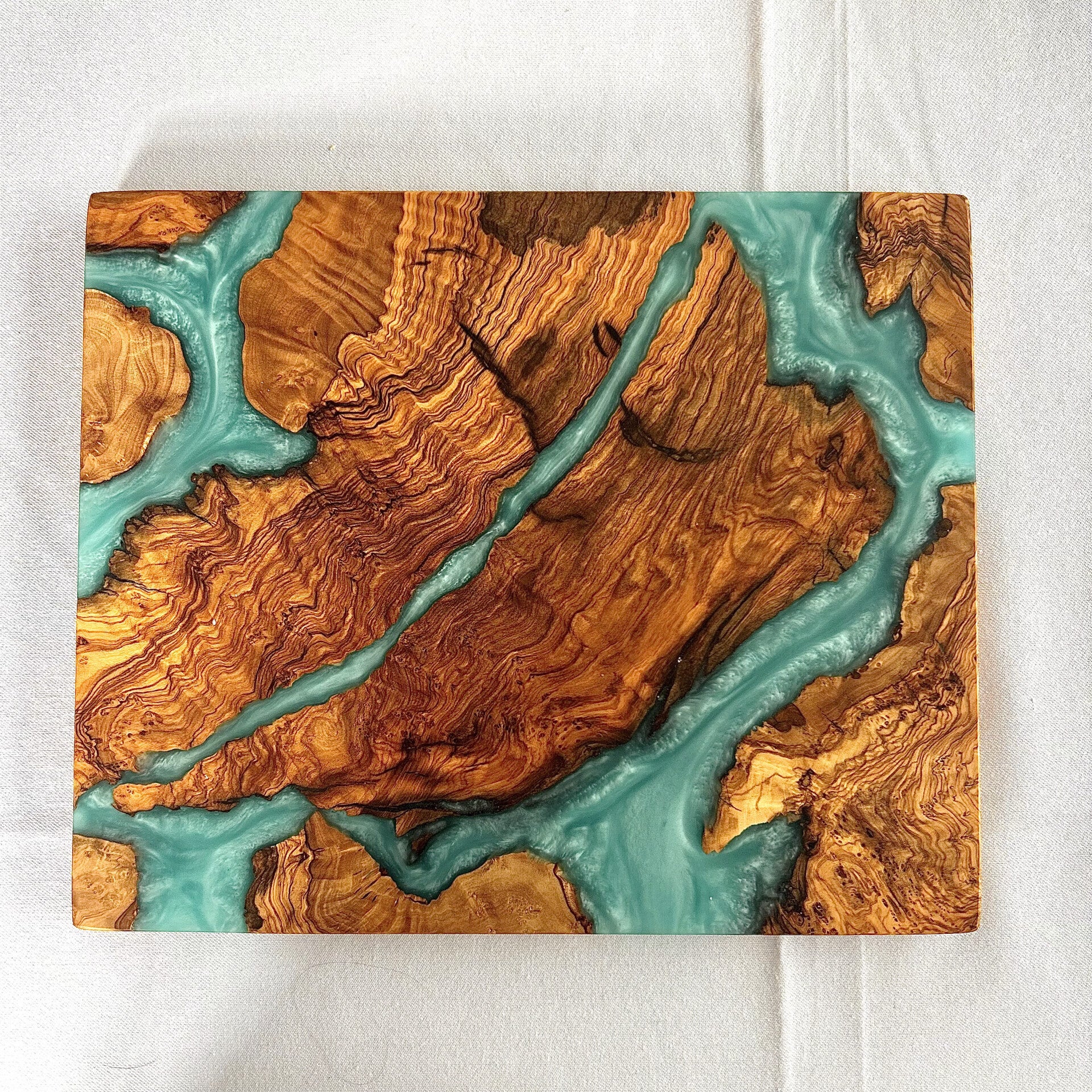 Olijfhout & Epoxy mini snijplank - Oceaanblauw