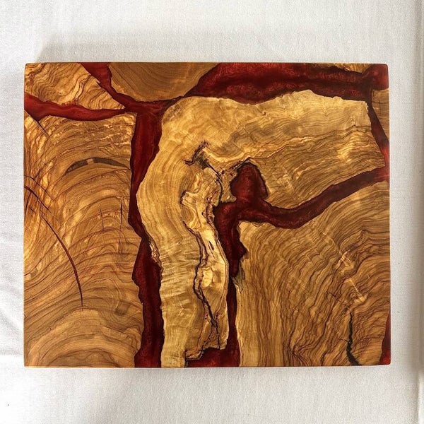 Olijfhout & Epoxy mini snijplank - bordeauxrood