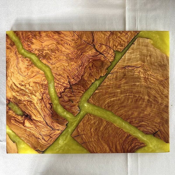 Olijfhout & Epoxy Snijplank - Olijfgroen