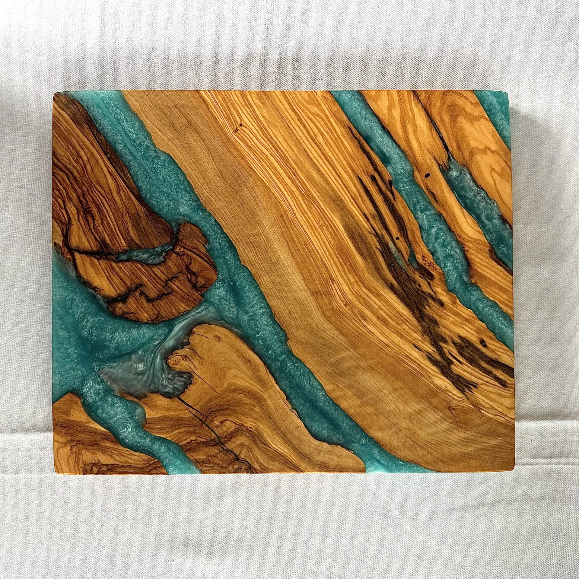 Olijfhout & Epoxy mini snijplank - Oceaanblauw